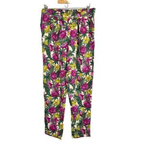 Retro Floral Hawaii Beach Hibiscus Trouser Pant 8 Vibrant Colorful Woven Chic